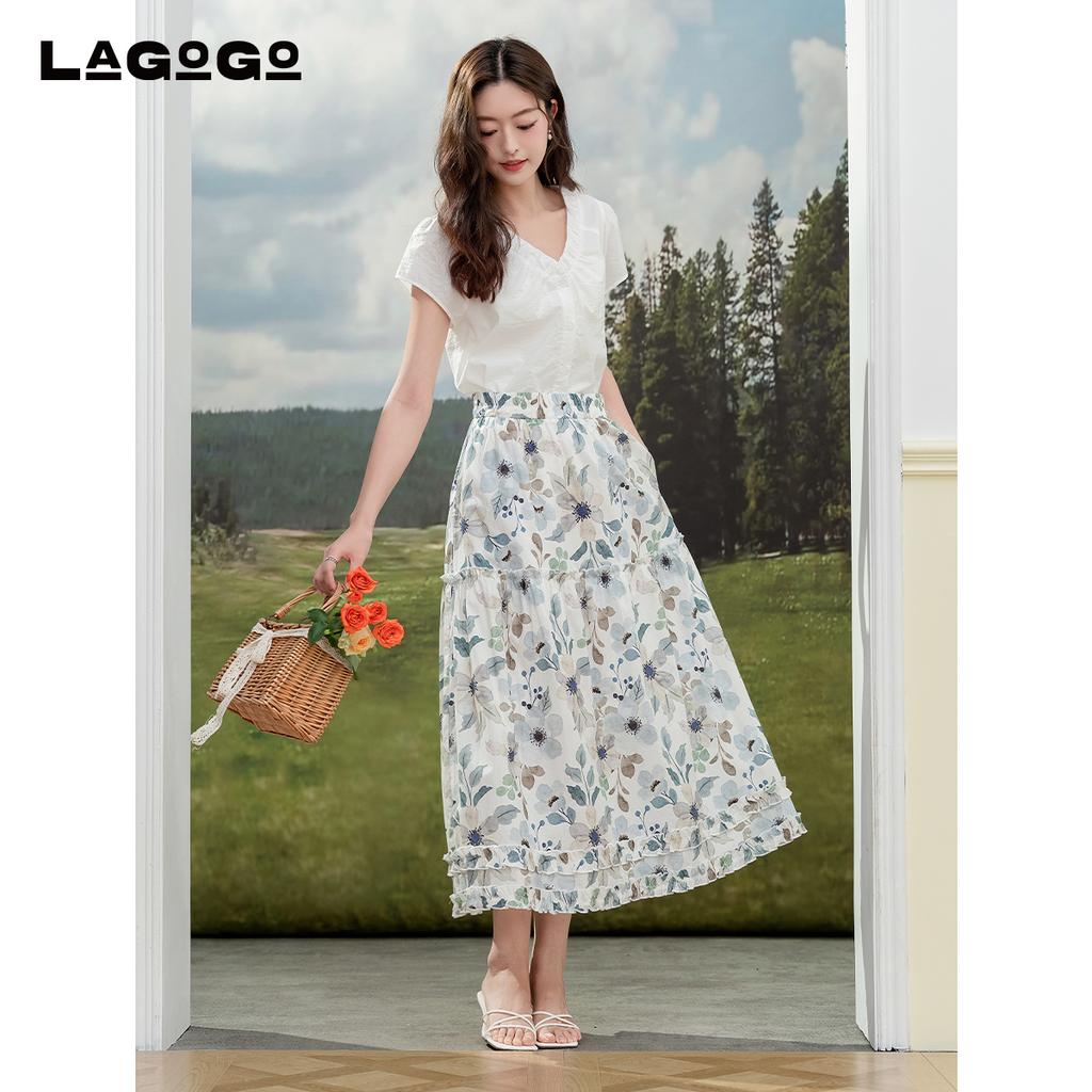 Lagogo Lago Valley New V-neck Versatile Commuting Elegant Shirt for Women