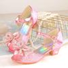 Summer Girls Sandals With Heel Fashion Rhinestone Shiny Glitter Shoes Children Princess Bowtie Pearl Dancing Shoe