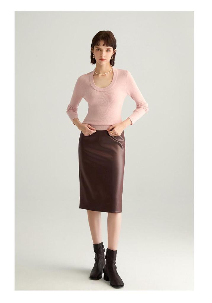 Mulberry Silk & Wool Slim-fit Long-sleeve Knit Top - Women's Versatile Early Autumn Style