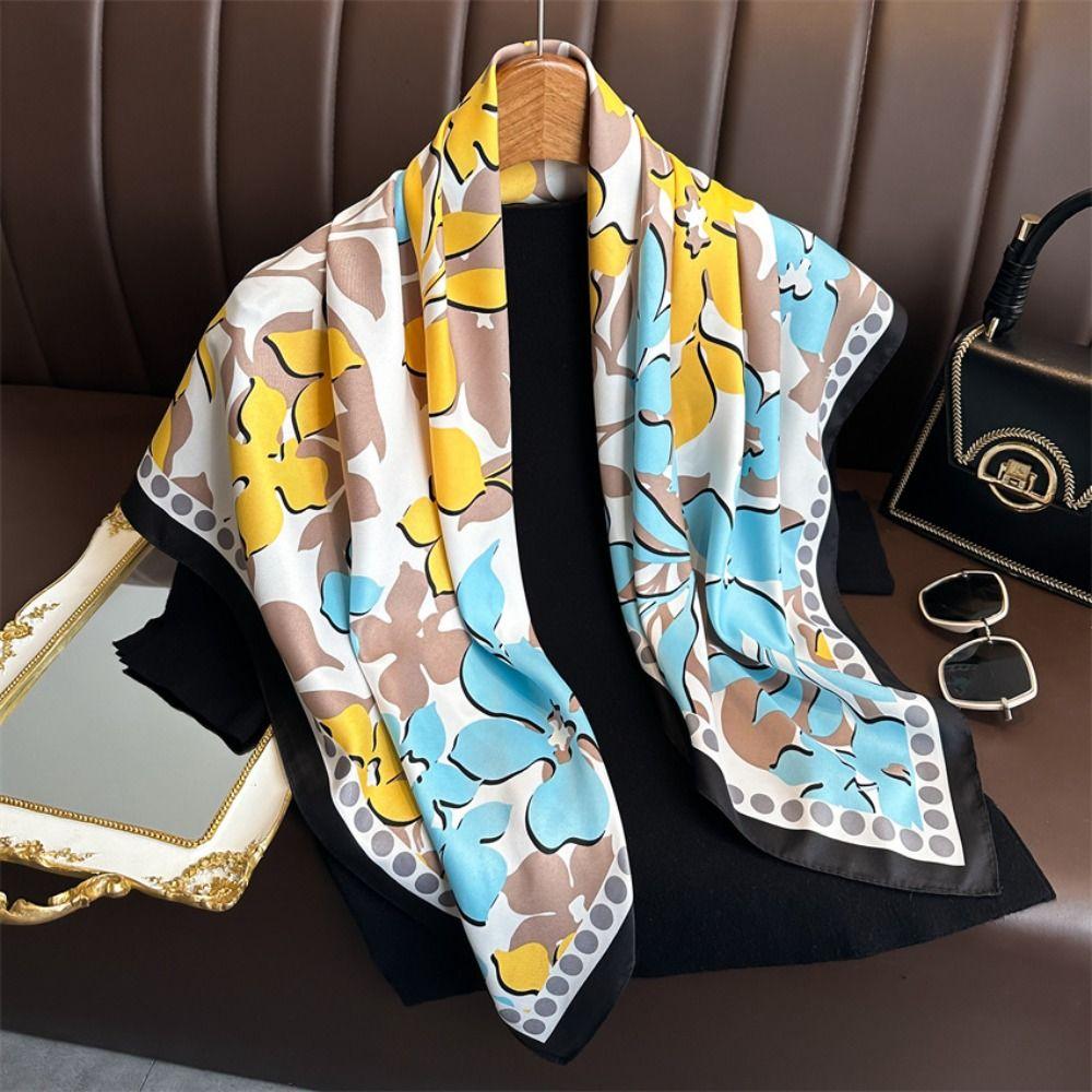 New Design Floral Silk Scarf Luxury Women Shawl 90CM Women's Scarf Bandana