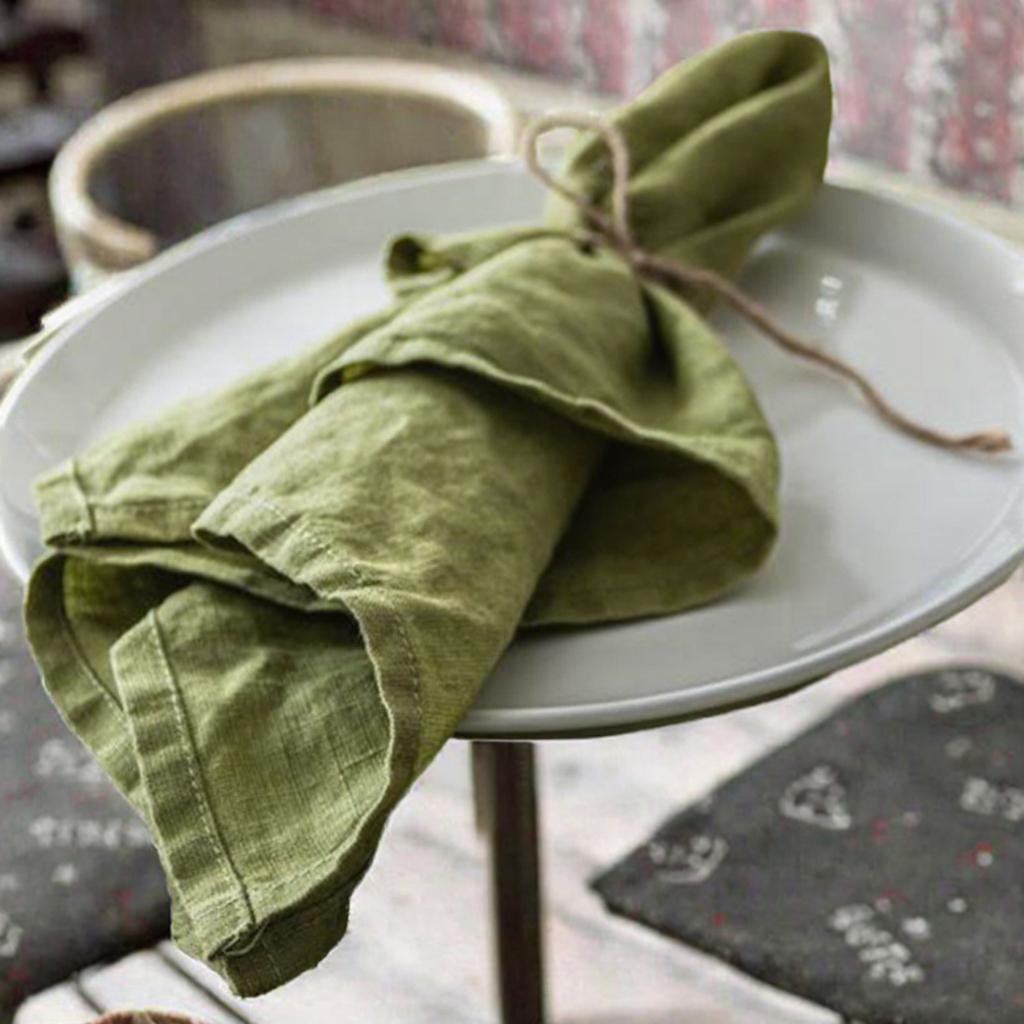 Light Green Disposable Cotton Soft Comfortable Hemstitch Wrinkled Fabric Napkin for Airplane Wedding Restaurant & Custom Sizes