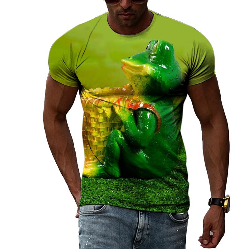 Hip Hop Funny Frog Summer New Men's Personality T-Shirt 3D Printing Creative Trend Short Sleeve Fashion Casual Round Neck Shirt