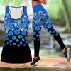Falling Blue Flowers Print Yoga Outfit for Women Fashion Workout Leggings Fitness Sports Casual Yoga Set Sports Suit