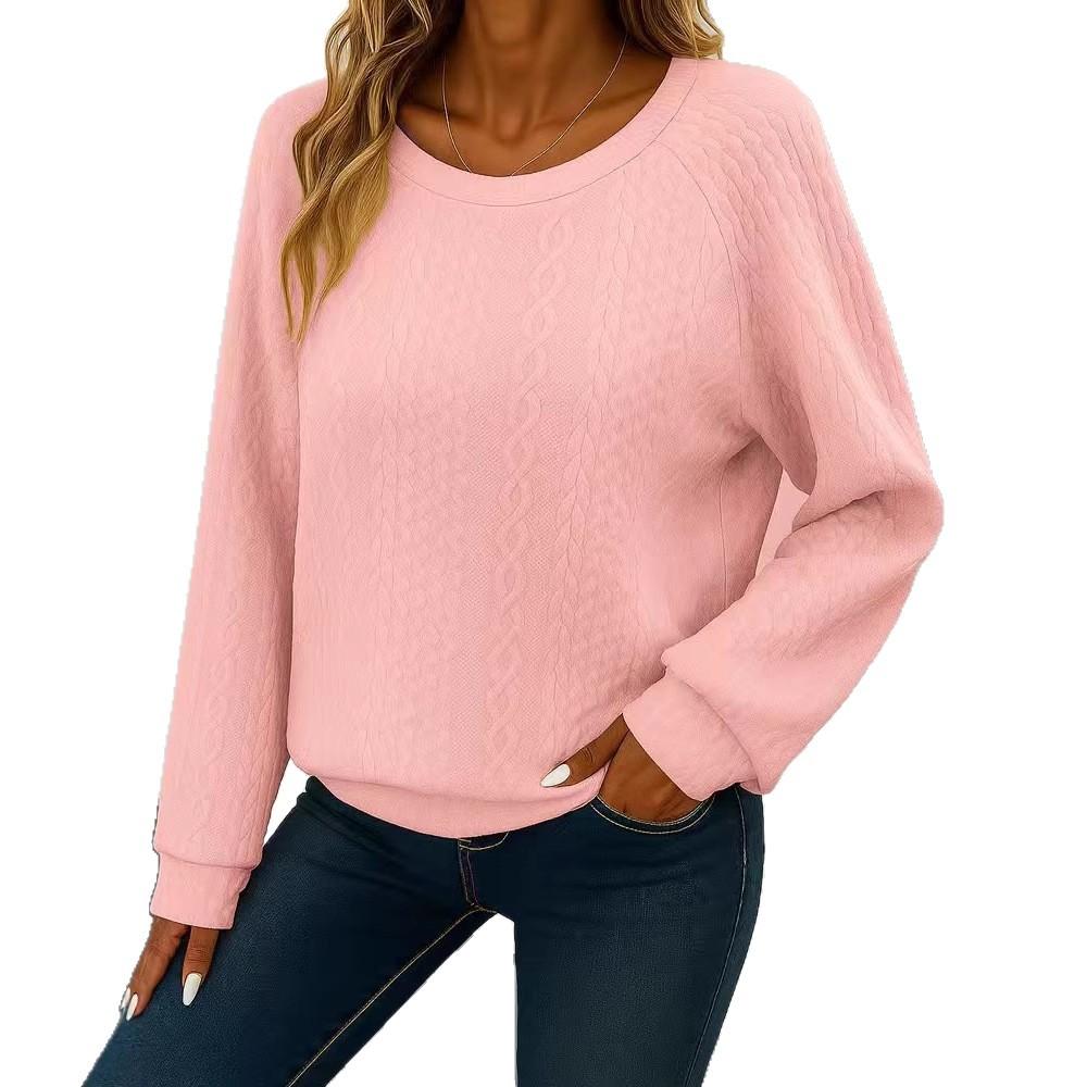 2025 New Women's Casual Round Neck Long Sleeve Pullover Loose Solid Color Multicolor  Sweater