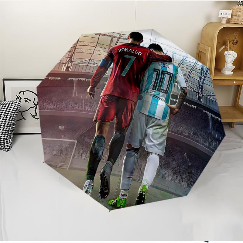 Модный складной зонт с автоматическим открытием/закрытием Messi & Ronaldo. Портативный и складной, идеально подходит для подарка, путешествий и повседневного использования.