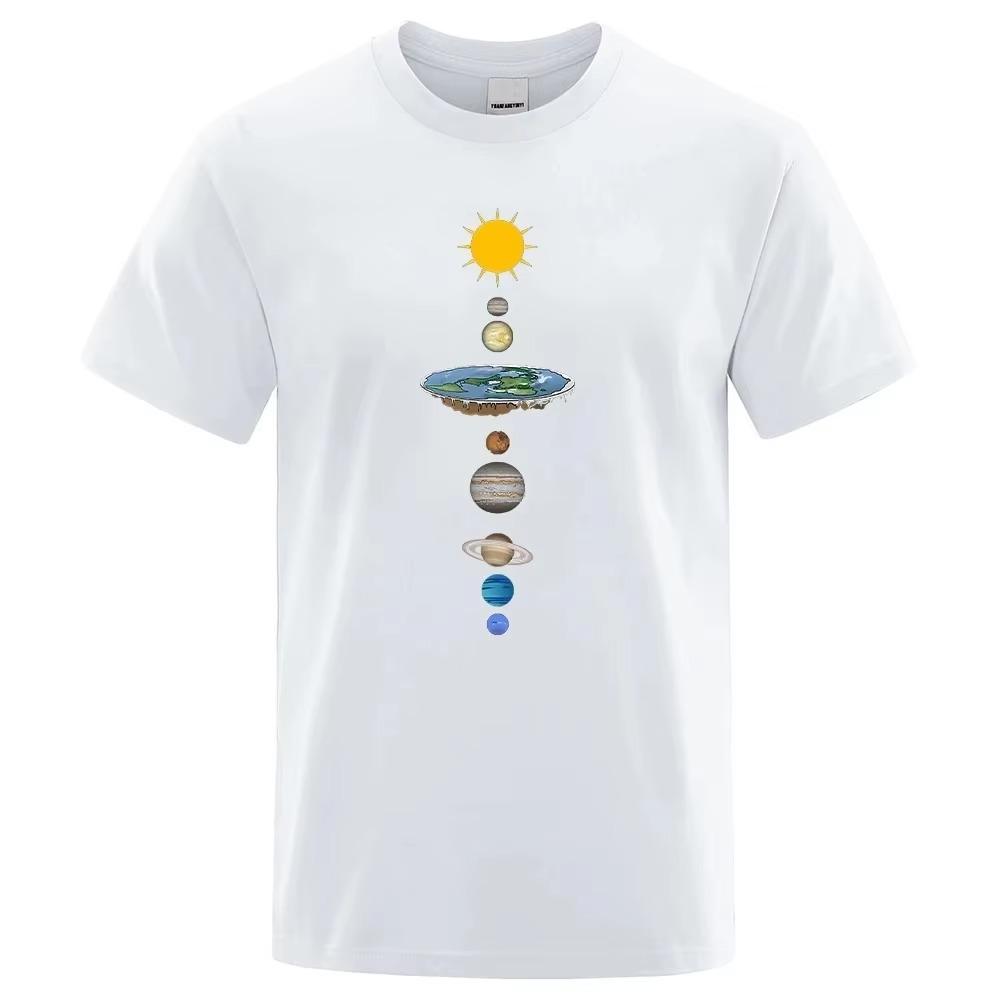Cosmic Solar System Planets Print Short Sleeve T-Shirt Men Casual Tee Clothing Loose Oversized Summer Cotton Tops Tshirts