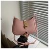 Stylish Large Capacity French Commuter Shoulder Bag With Lock Closure For Women In White Black Pink Khaki Brown