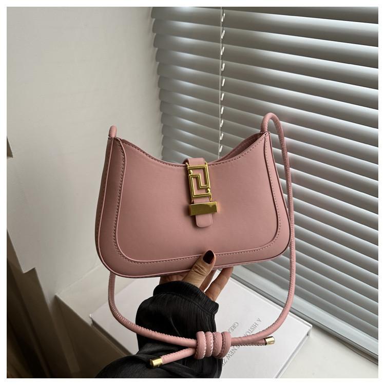 Stylish Large Capacity French Commuter Shoulder Bag With Lock Closure For Women In White Black Pink Khaki Brown