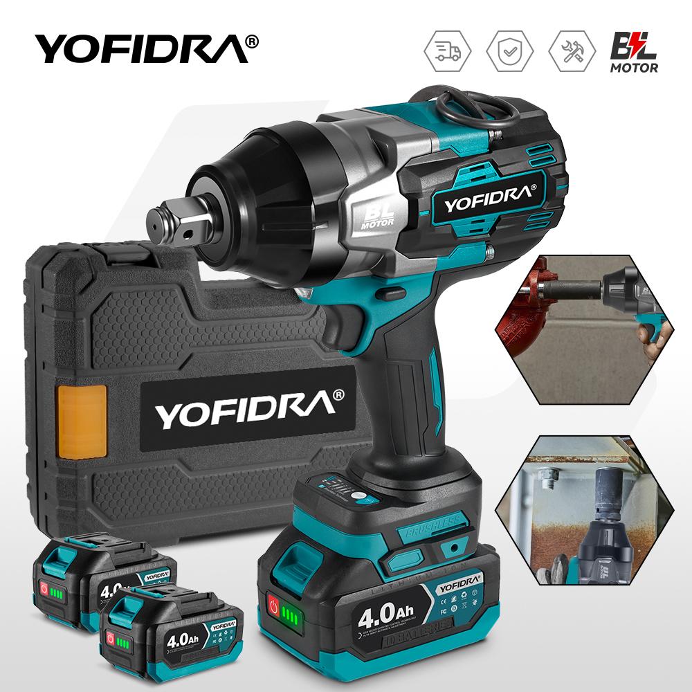 Yofidra 3300N.M 3/4" Brushless Electric Wrench 4 Gears Cordless Rechargeable Efficient Car Repair Power Tools For 18V-21V Battery