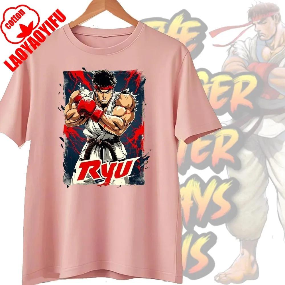 Street Fighter Chun-Li Ryu Принтованные Y2K Новые Парные Хлопковые Футболки Мужские Женские Уличная Одежда Повседневный Харадзюку Ретро Унисекс Футболка Топ