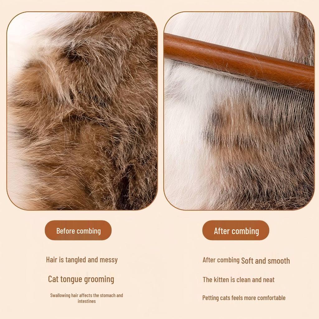 Питомец Расческа с мелкими зубьями для кошек и собак - Грабельная расческа с деревянной ручкой для удаления блох и распутывания