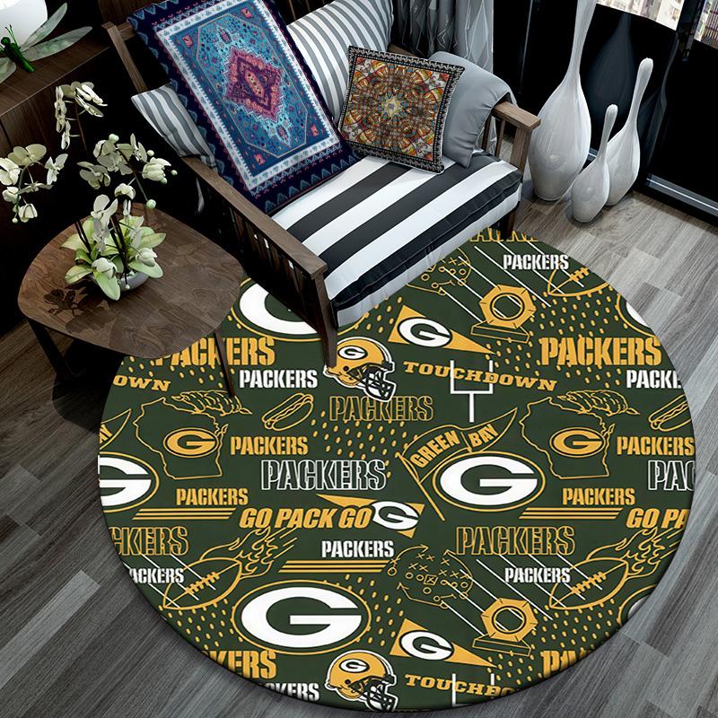 Green Bay Packers2,Round Area Rug,Carpet Rug for Living Room Bedroom Sofa Playroom Decor,Non-slip Floor Mat