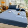 Simple Solid Color Blue Fitted Sheet Set 3Pcs Japanese Style Mattress Cover Skin-friendly Breathable Queen Size Bedding Set