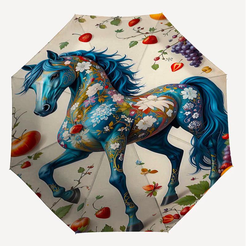 1PC Horse Fruit Umbrella-8-Rib Reinforced Portable Folding Travel Suitable for All Seasons Outdoor Daily Use-J321