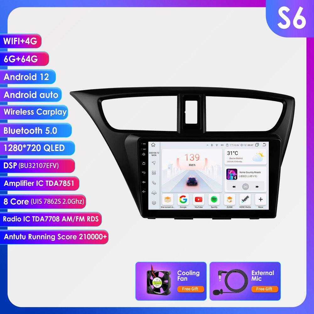 Hizpo 9 inch Wireless CarPlay Android Auto Car Radio for Honda Civic 9 FK FB 2012-2017 2 DIN Multimedia Stereo with Built-in Coolin