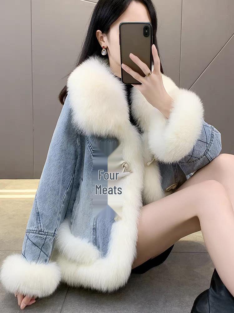 Женская зимняя джинсовая хлопковая парка с меховым воротником 2025: Высококачественная мода с универсальным стилем