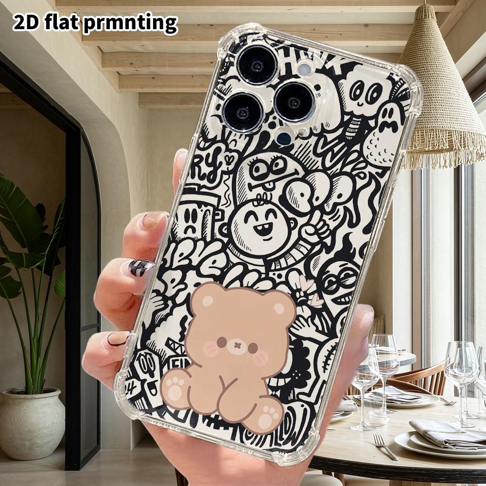 Чехол для телефона: 2D плоский, подходит для iPhone 18 17 16 15 14 13 Pro, прозрачный с защитой углов, светло-коричневый медведь, подарок на Рождество и Хэллоуин