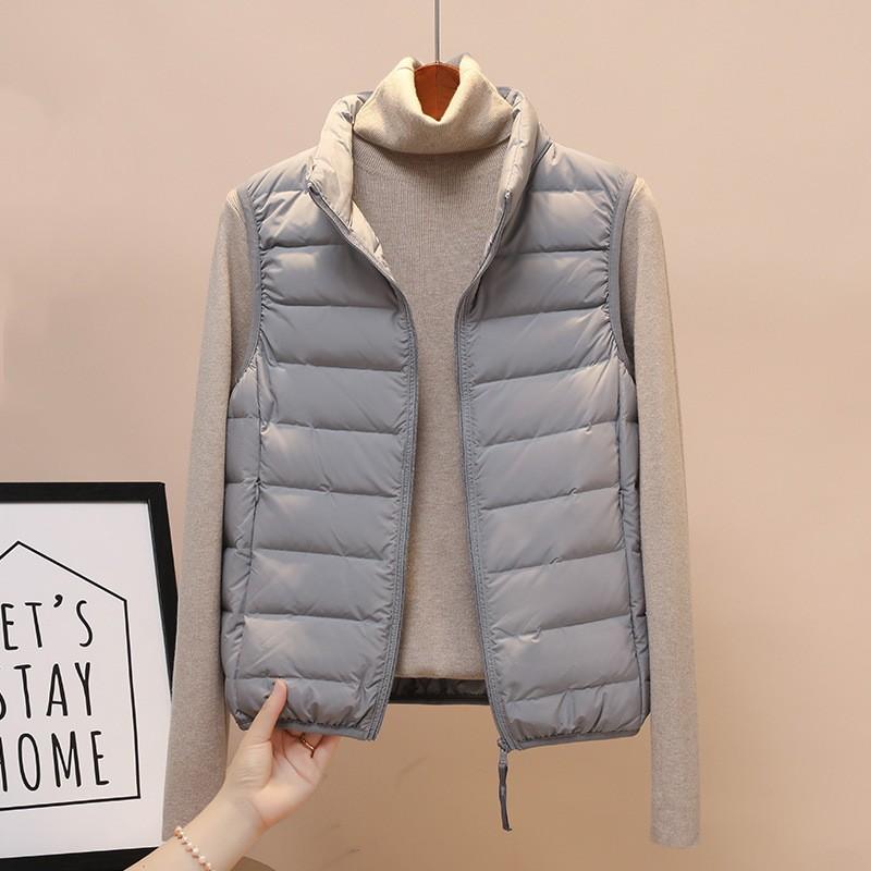 Новый жилет легкий пуховый жилет женский большого размера воротник-стойка тонкая бесшовная интегрированная легкая куртка пуховик подкладка