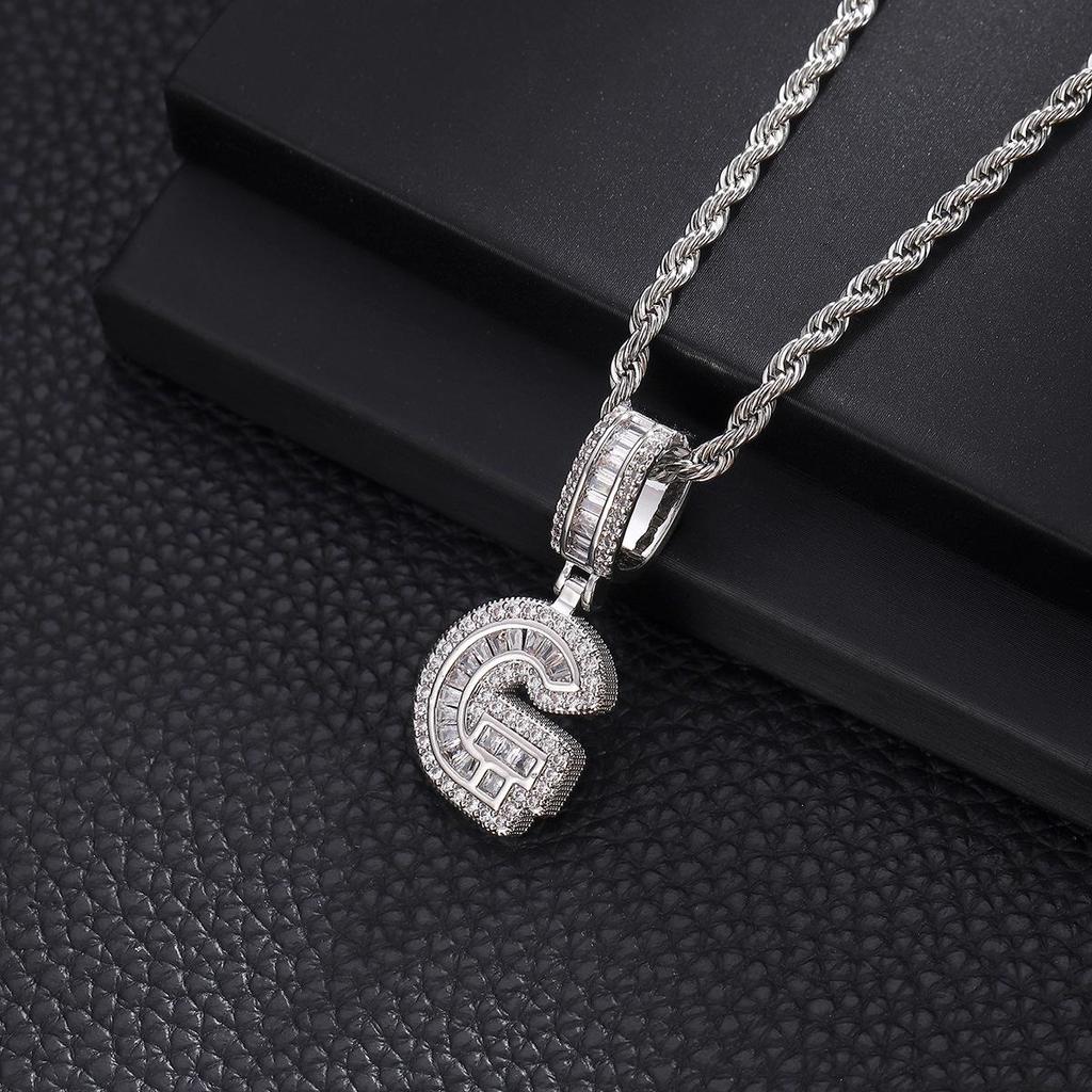 Zircon Inlaid Rock Sugar Initial Pendant Necklace - European & American Hip-Hop Style