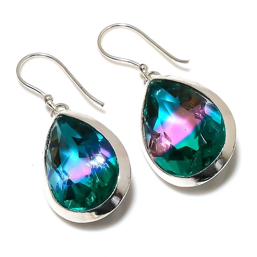 Bi-Color Tourmaline Gemstone 925 Sterling Silver Gift Jewelry Earring 1.77" Q1n57