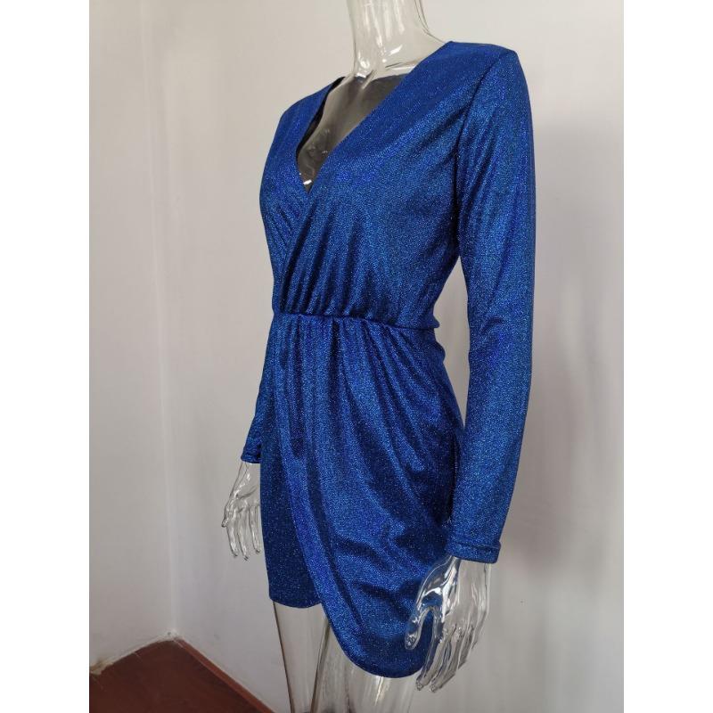 Женское платье с бисером, мини-платье с длинным рукавом и V-образным вырезом