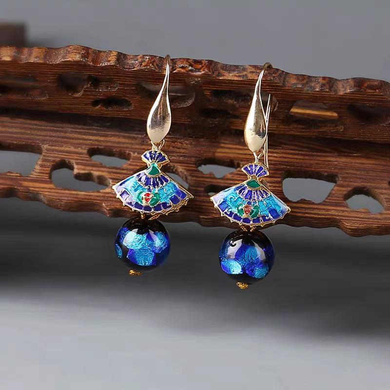 Retro Ethnic Earrings Cloisonne Earrings Chinese Ancient Style Earrings Temperament 2025 New Trendy Women's Accessories