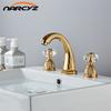Basin Faucets Gold Brass Modern Bathroom Sink Faucet Double With Drill Handle 3 Hole Bathbasin Counter Mixer Taps XR8260