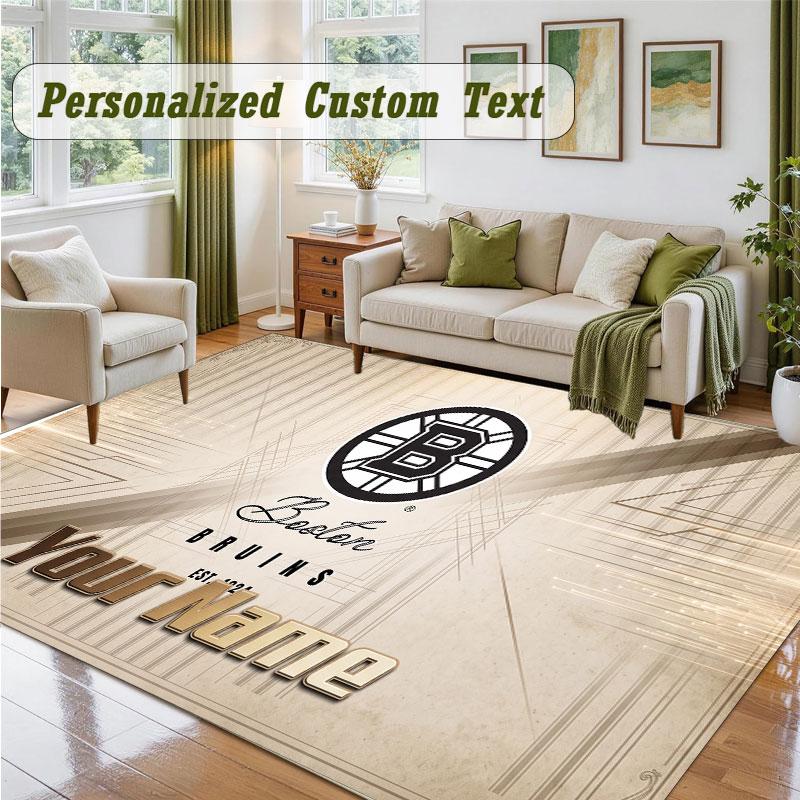 Crystal Velvet Square Rug Custom NameBoston Bruins Pattern Non Slip Home Floor Decor Rug