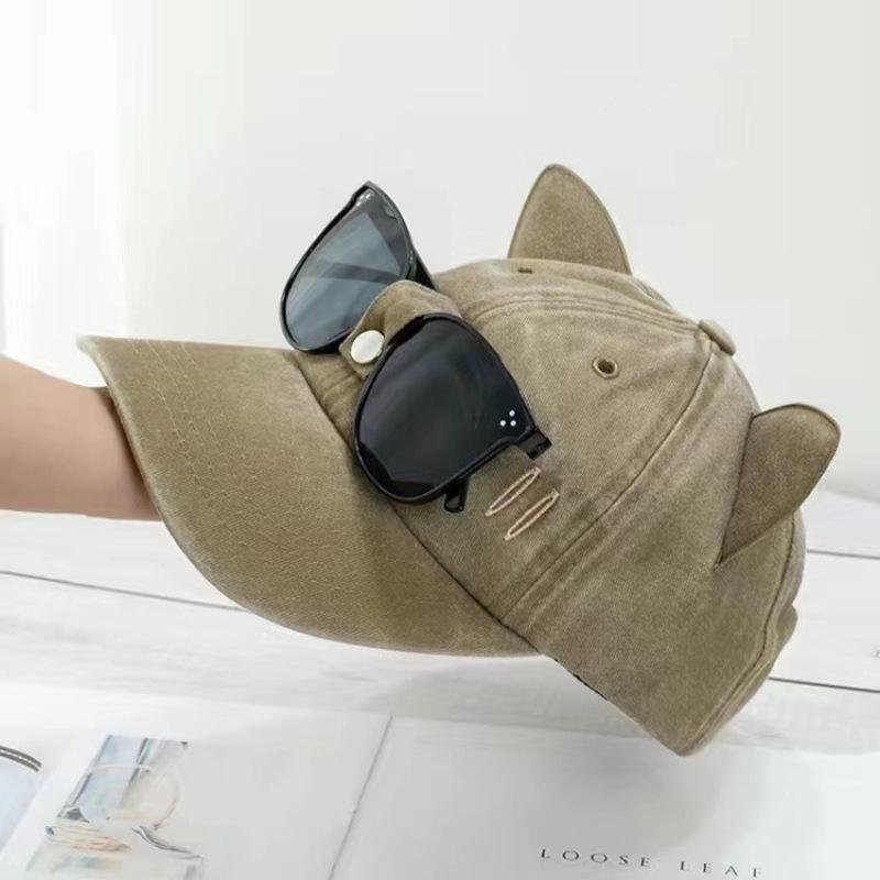Casual Men and Women Cute Cat Ear Hat Fashion Cotton Pilot Hat with Sunglasses Hat Sport Hat Glasses Cap