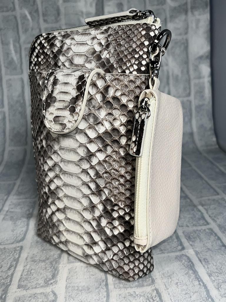 Smartphone Pochette 3WAY Python Genuine Leather Shoulder Bag with Coin Case for Women and Men Black Snakeskin Snakeskin Smartphone Pochette Pochette