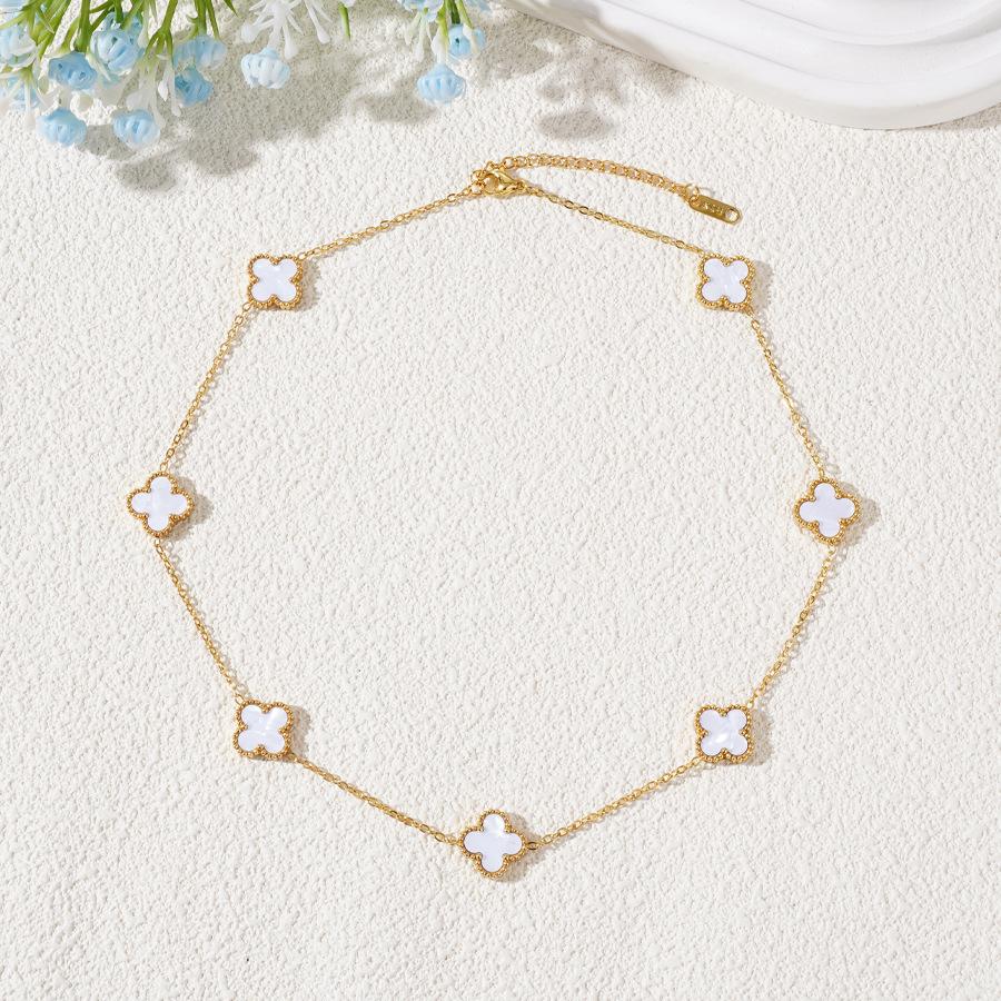 7 цветов 13 мм Двусторонняя титановая сталь Четырехлистный клевер Ожерелье Не теряет цвет 18k Легкая роскошь Женское ожерелье