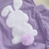 Baby Girl Easter Casual Romper Flying Sleeve Bunny Embroidery Romper with Headband