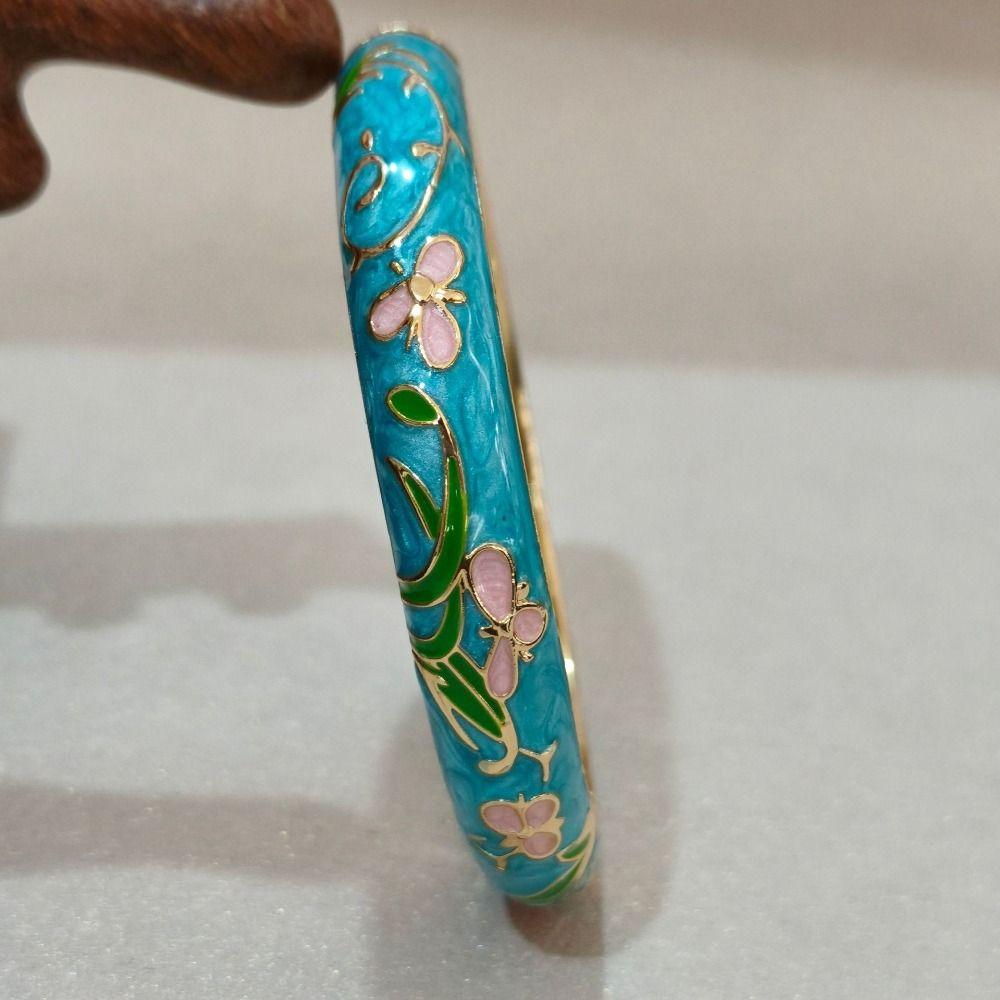 Enamel Bohemian Cloisonne Bracelet Traditional Peony Filigree Flower Bangle Gifts for Women Girl