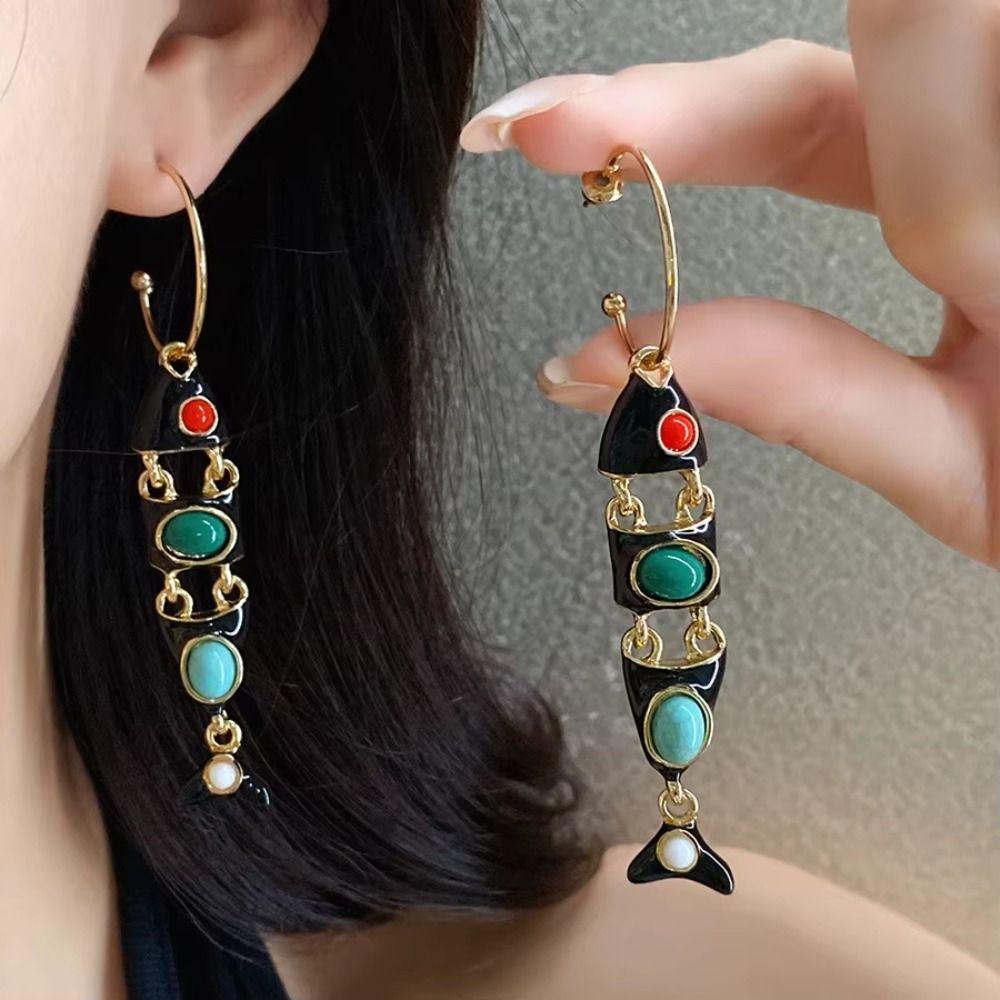 Gothic Ethnic Style Earrings Vintage Enamel Dangle Earrings Little Fish Earrings Festival Jewelry