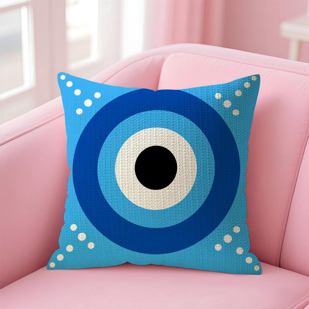 Eye Evil Blue Cushion Cover Natural Linen Organic Fabric DoubleSided Printing Sofa Home Decor Gift Pillow Case