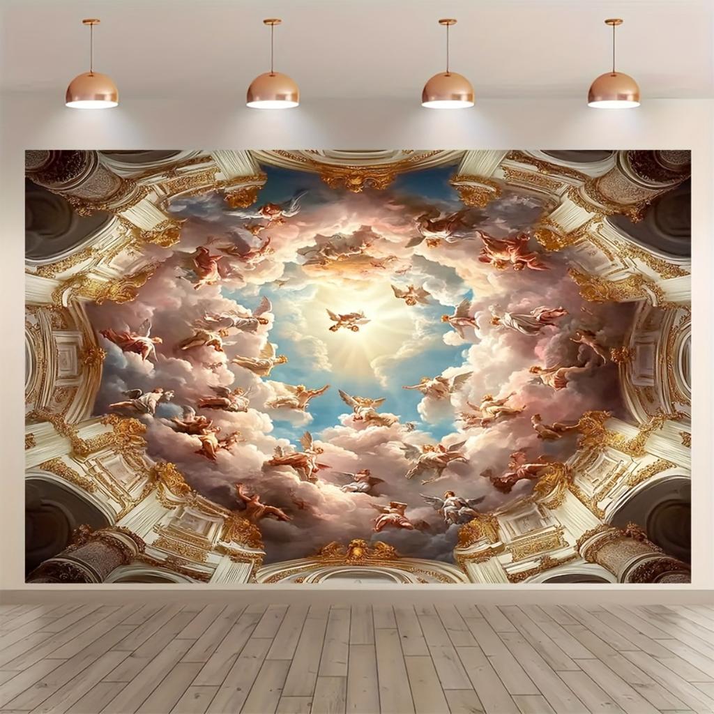2D plane, 1 piece of Baroque style ceiling background, suitable for living room and room decoration