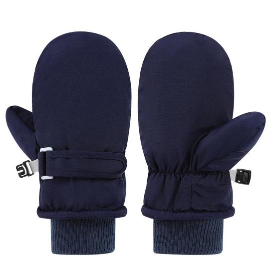 1 Pair Kids Gloves Waterproof Winter Ski Gloves Soft Fleece Lining Windproof Adjustable Strap Solid Color Threaded Gloves