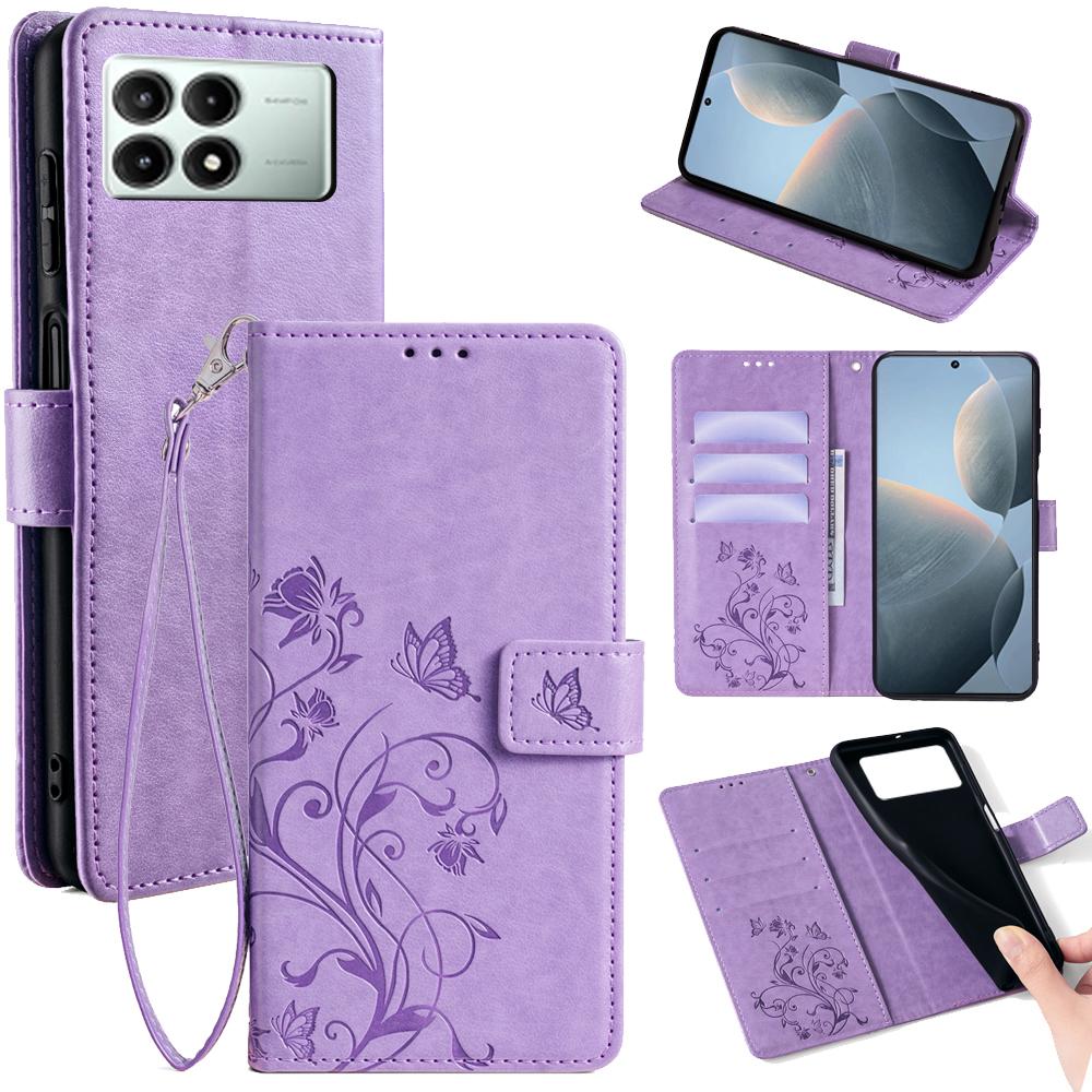 Чехол-книжка из ПУ кожи с рисунком бабочки и цветка для Xiaomi Redmi K70E 5G/Poco X6 Pro 5G