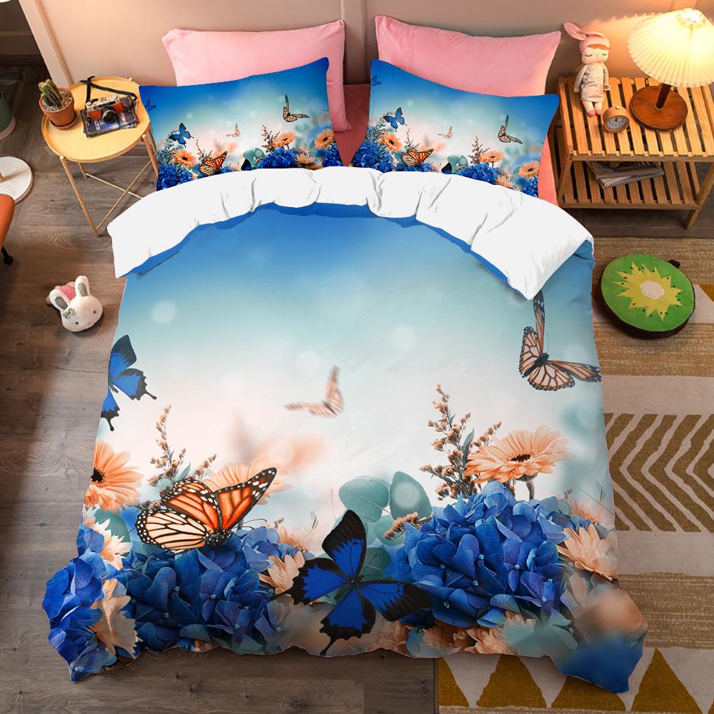Colorful Beautiful Butterfly Bedding Set Flying Animal Duvet Cover Set Pillowcase Soft Polyester Comforter Set For Women Girls