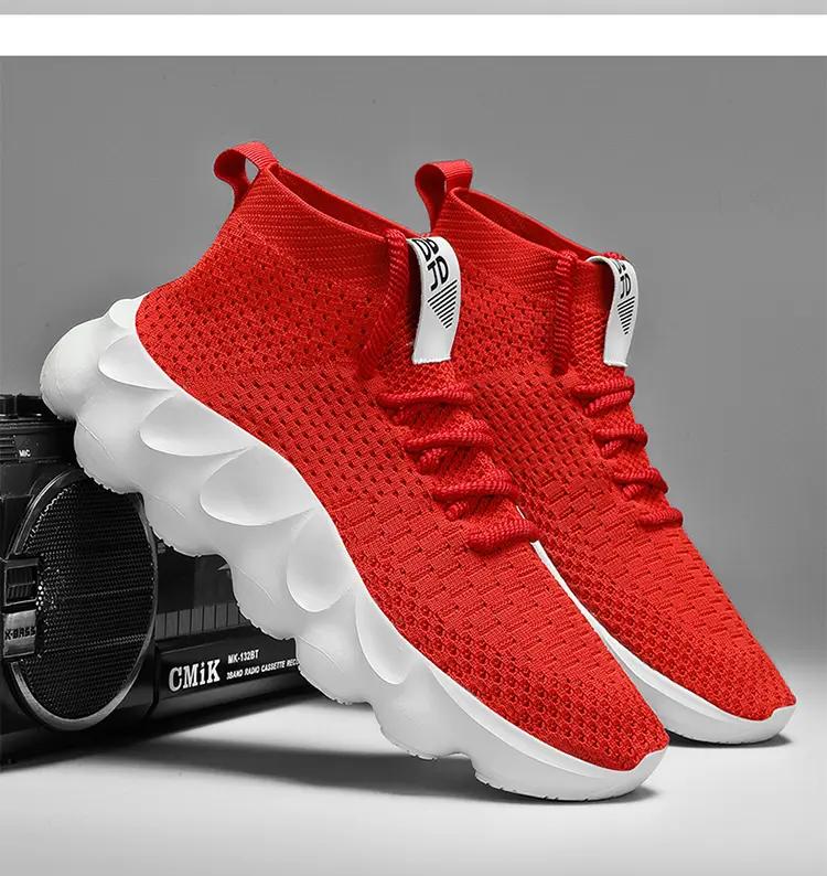 Модные кроссовки Дышащая мягкая подошва Спортивные повседневные носки Модная шнуровка Толстая подошва Красная обувь Tenis Masculino Мужские белые кроссовки