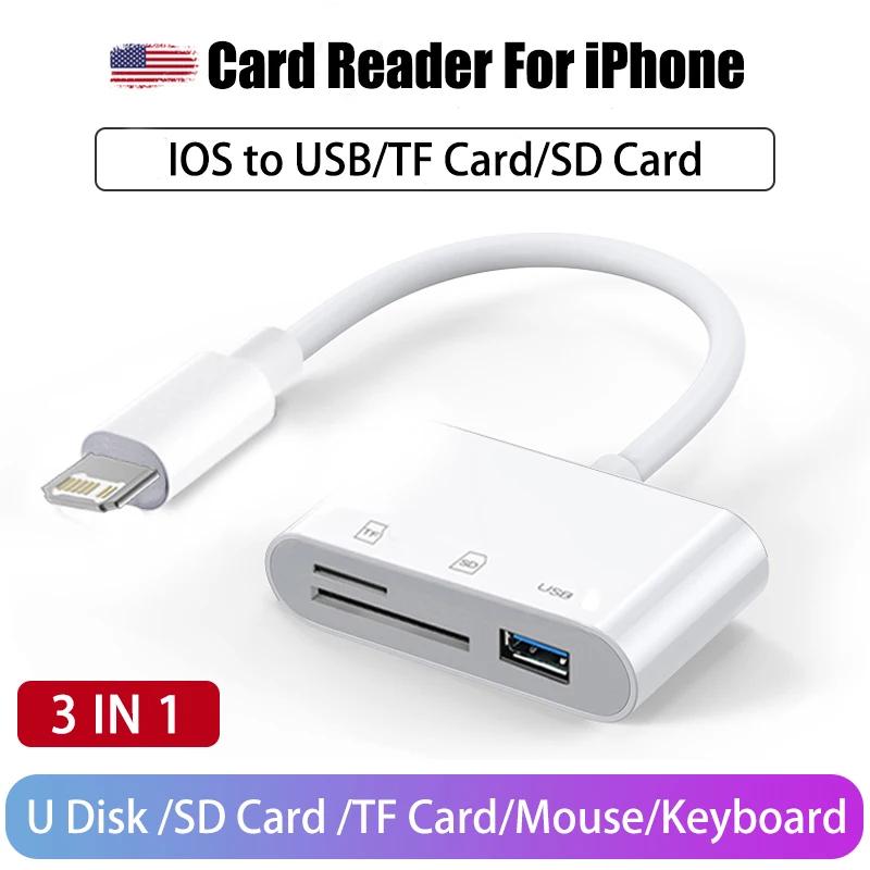 Кардридер для iPhone USB-кардридер для карт памяти Просмотрщик SD-карт для фотоловушек Адаптер-кардридер SD TF для камеры Samsung Xiaomi iPad
