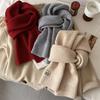 Korean Version Beige Grey 100% Pure Wool Knitted Scarf for Female Couples Solid Color Scarf for Men In Winter