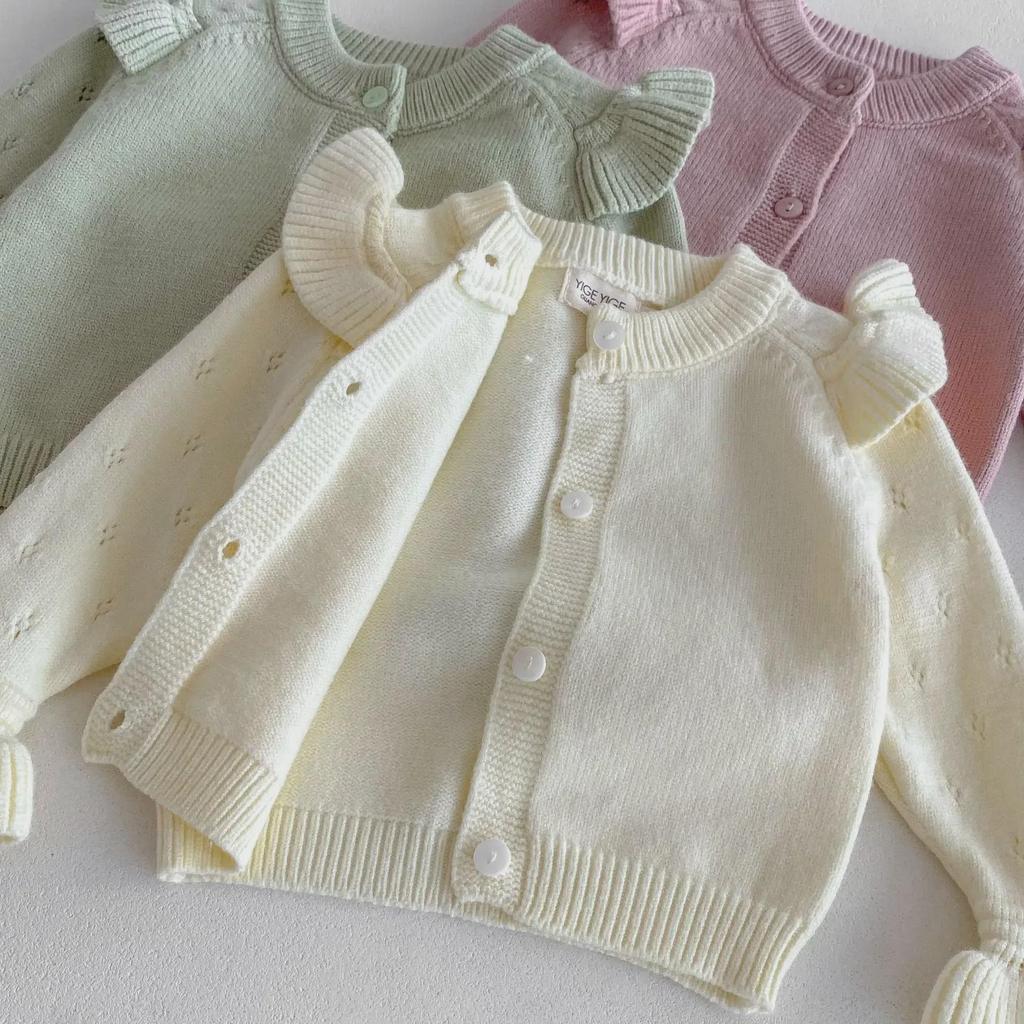 Комплект из двух предметов: однотонный кардиган в корейском стиле и брюки для девочек - теплый вязаный кружевной костюм для осени и зимы