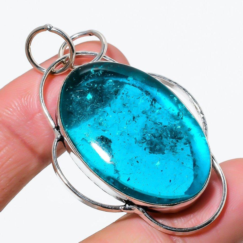 Подвеска из стерлингового серебра 925 пробы с натуральным турмалином индиколитом 2,17 дюйма, D2h80