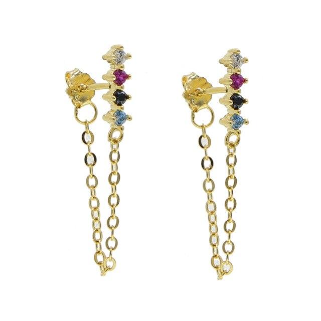 100% стерлингового серебра 925 пробы минимальная кисточка цепочка серьга радуга бар луна звезда милый милый шарм серьги-гвоздики для девочки