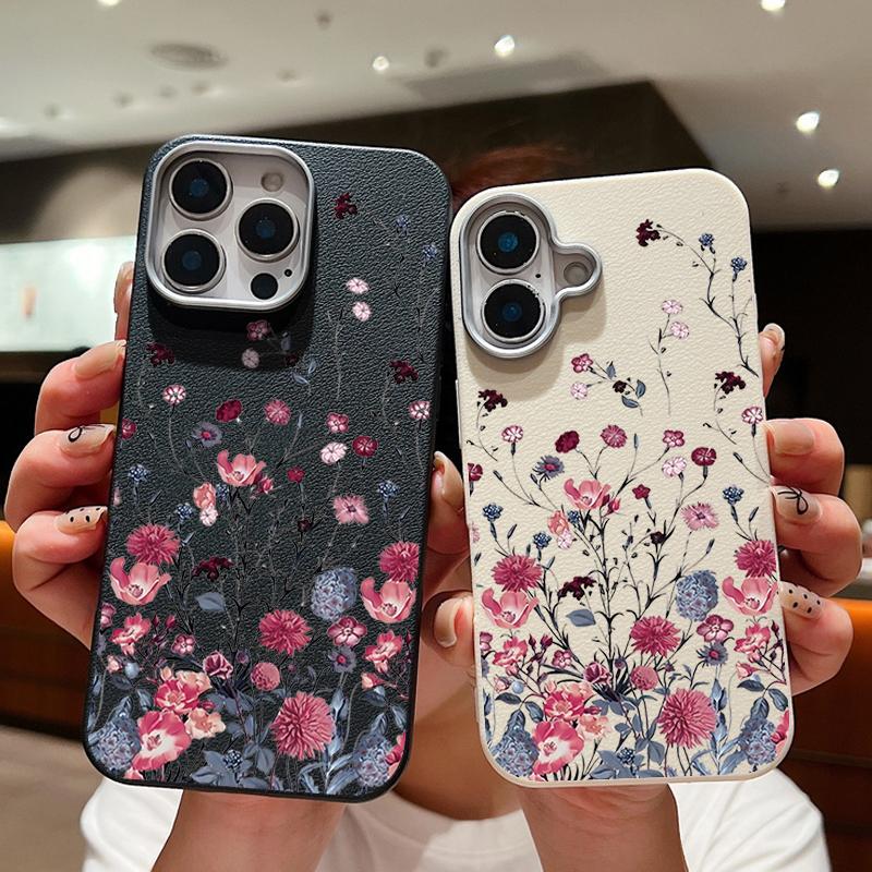 Ударопрочный мягкий чехол из ТПУ с фиолетовым цветочным узором для iPhone 16 Pro 15 14 Plus 13 12 Pro Max 11 с текстурой кожи, однотонный тонкий чехол
