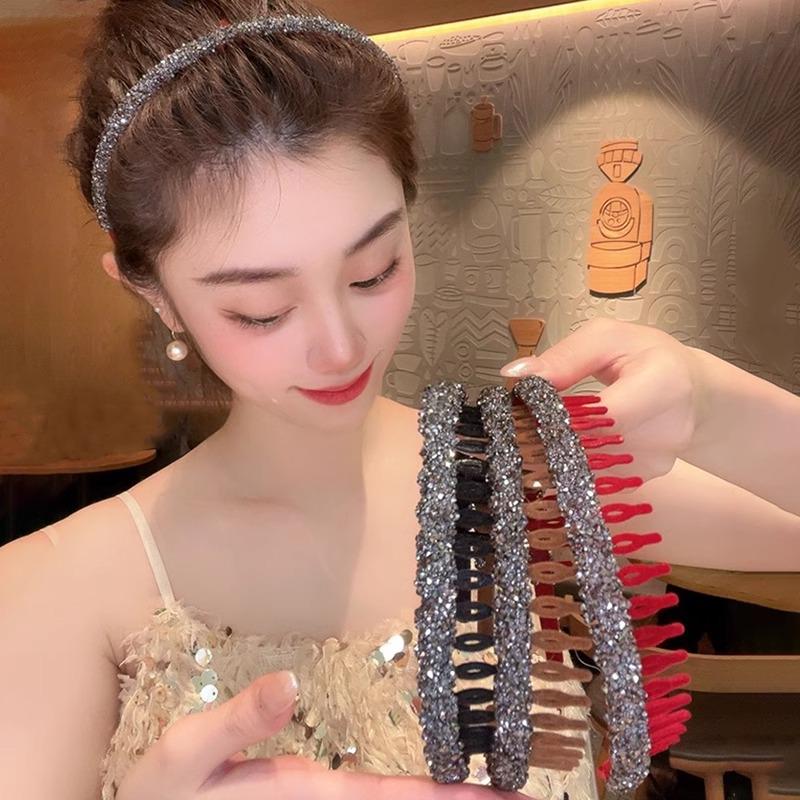 Элегантная бархатная зубчатая нескользящая повязка для волос и резинка для волос со стразами для женщин