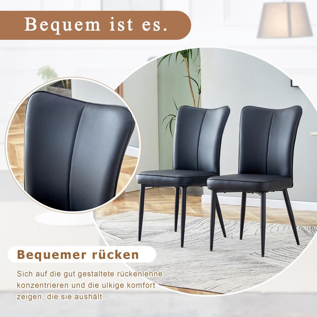 2 Pure Black, Modern Design Dining Chairs, Available in Several Colors, 89 cm High, Black PU Chair Set, Suitable for Office, Restaurant etc.