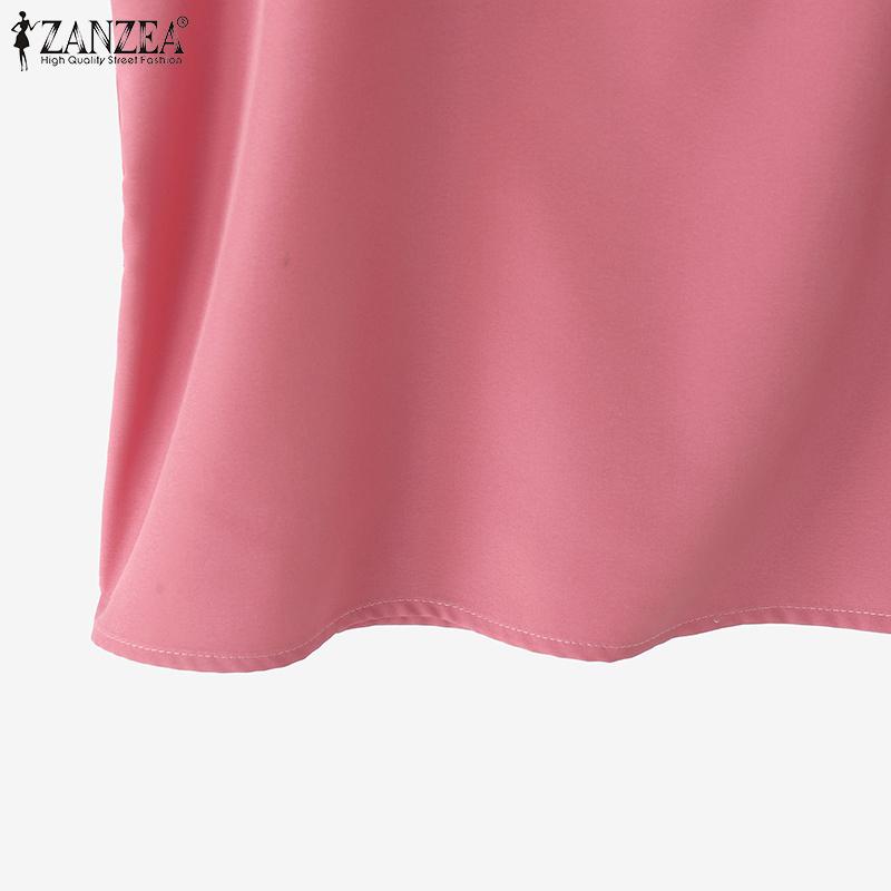 ZANZEA Женская повседневная летняя блузка с квадратным вырезом и короткими рукавами и оборками