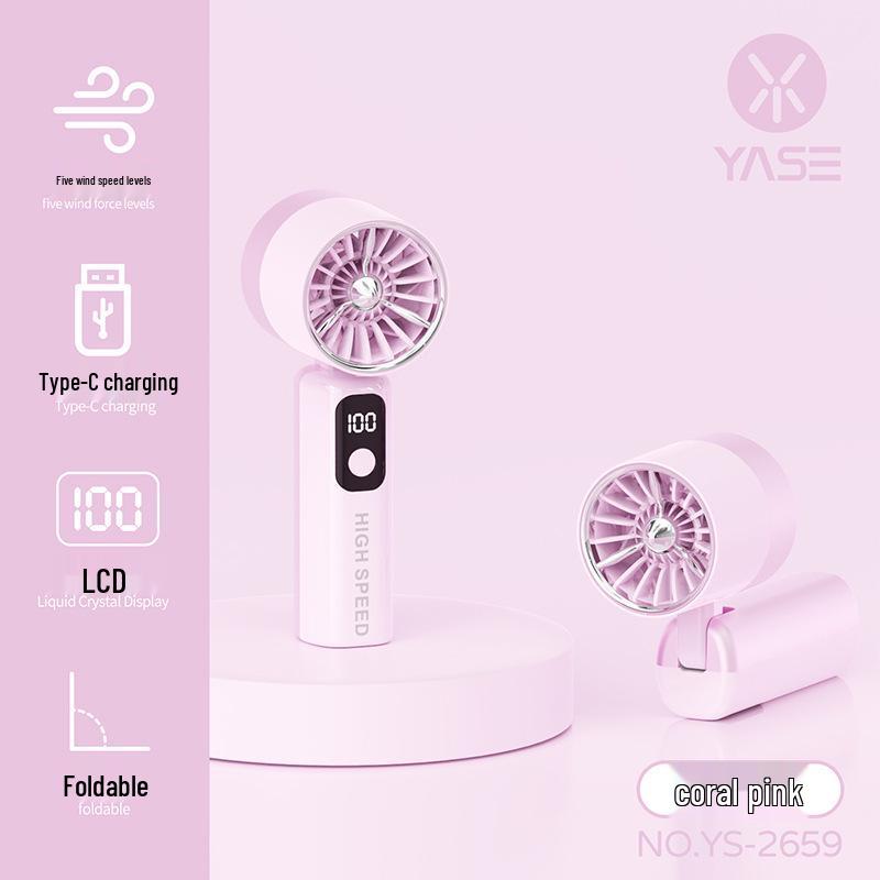 High-Speed Turbo Digital Display 5-Speed Portable Handheld Fan for Outdoor and Desktop Use